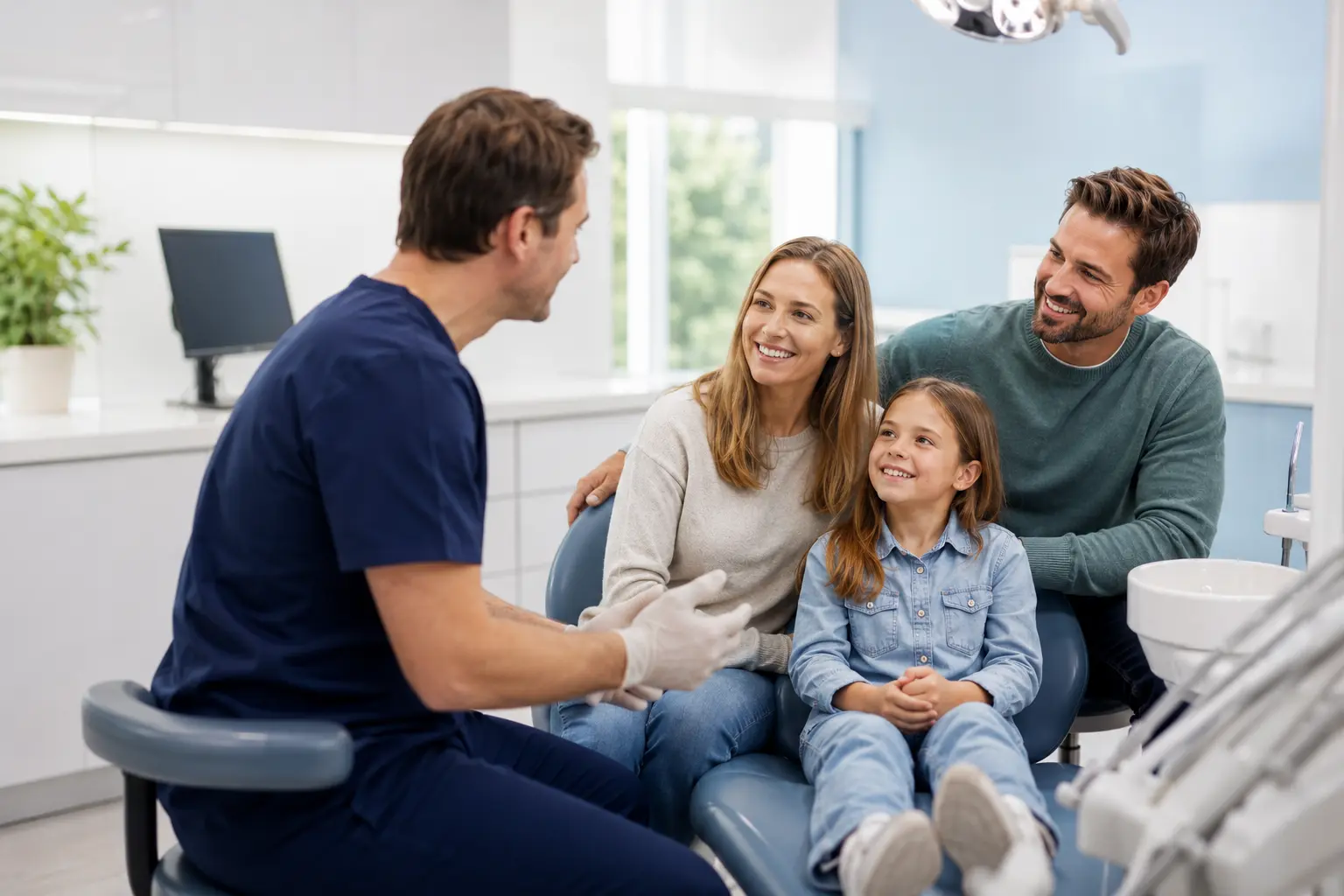 allen-house-dental-family-dentist-crewe Family speaking with a dentist at Allen House Dental in Crewe